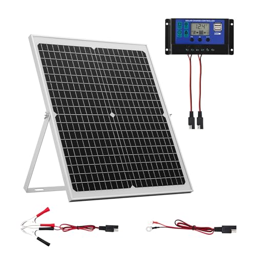 VEVOR 30W 12V Solar Panel Battery Charger Solar Battery Trickle Charger Maintainer with Intelligent MPPT Controller & Adjustable Mount Bracket IP67 Waterproof for Car Boat RV Motorcycle Trailer