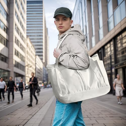 Bolso tote grande de lona Muka con múltiples bolsillos, bolso de hombro resistente, 20" x 14" x 6" miniatura 3