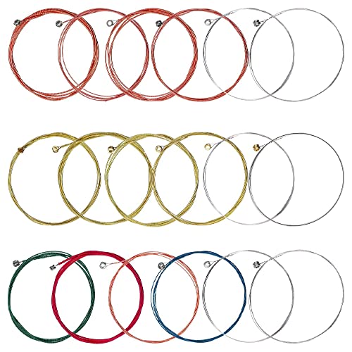 Guitar Strings, 3 Sets of 6 Acoustic Guitar Strings Replacement Steel String for Acoustic Guitar (1 Brass, 1 Copper and 1 Multicolor Set)
