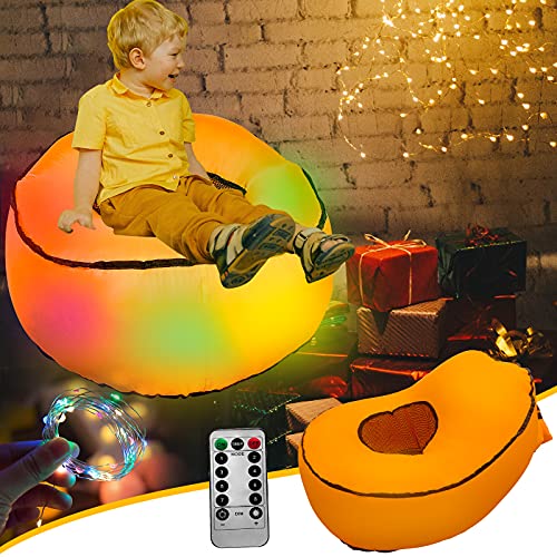 Inflatable Couch Chair for Adults Kids, Blow Up Chair Lounger Teen LED Furniture