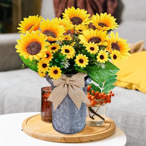 Image of CURATED CART Artificial Sunflowers, 30cm Stem, Set of 2 Yellow Silk Flowers for Home, Wedding and Party Decoration, Indoor Outdoor Floral Arrangement and Decor (No Vase)