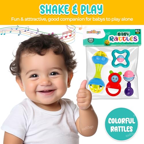 Image of Zest 4 Toyz Rattle Set for Babies 0-6 Months New Born Rattle and Teether Toys for Baby Toys Early Development Toys for Kids Return Gifts for Kids - Pack of 4