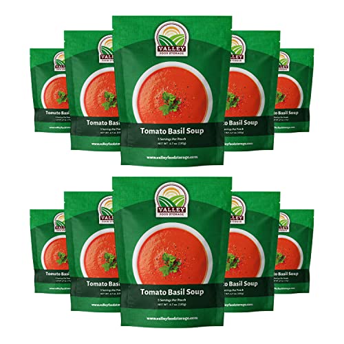 Image of Valley Food Storage Tomato Basil Soup | 10-Bag Bucket, 50 Servings | Premium Emergency Food Supply with 25 Year Shelf Life | Survival Meal Kits, Prepper Food, Camping & Off-Grid Living Supplies | Packaged in USA