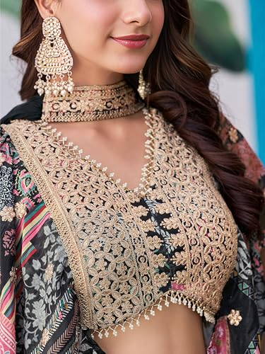 Image of Women's Digital Print With Zari Dori Embroidery Work Chinnon Silk Lehenga Choli With Dupatta (Women-Lehenga-Choli-New; Free size)