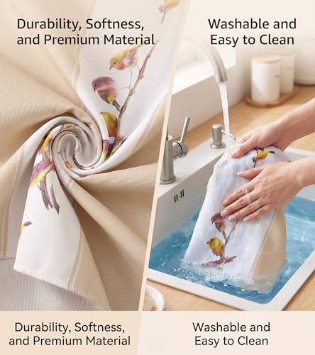 Image of Styleys Polyester Dining Chair Cover with Table Covers for Kitchen Waterproof Dining Rectangular Table Cloth (1 Table Cover + 6 Chair Cover, Beige Bird, K731)