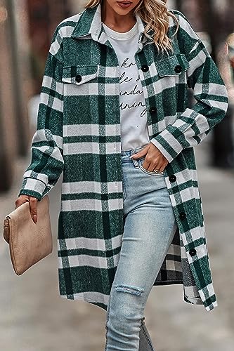 Image of PRETTYGARDEN Womens Plaid Shacket Jacket Flannel Shirts