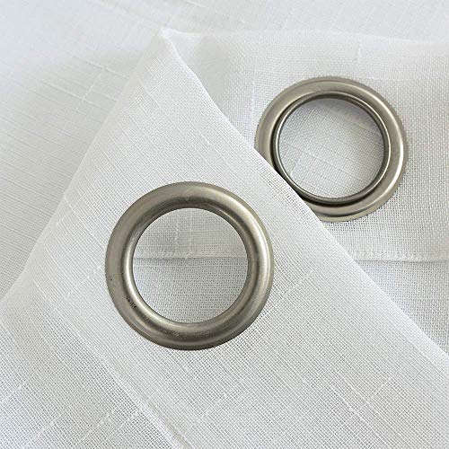Randall Off White Linen Sheer Curtain Panel Sets Of 2 With Eyelets Open Weave Faux Linen Window Treatment For Living Room Bedroom Farmhouse, Elegant Nickel Grommet Top-54X84 Inch #TOP4