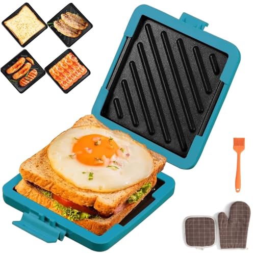 Gettoreach - Sandwichera para microondas, tostadora de sándwiches para microondas con tostadora de sándwich, tostadora de queso a la parrilla con correas de silicona ajustables, antiadherente (azul)
