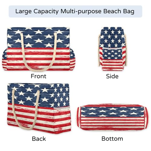 Large Beach Bags for Women, American Flag Waterproof Sandproof Beach Tote Bag Zipper Swim Pool Bag with Wet Compartment for Gifts Vacation Travel Beach Essential Weekend Bag4