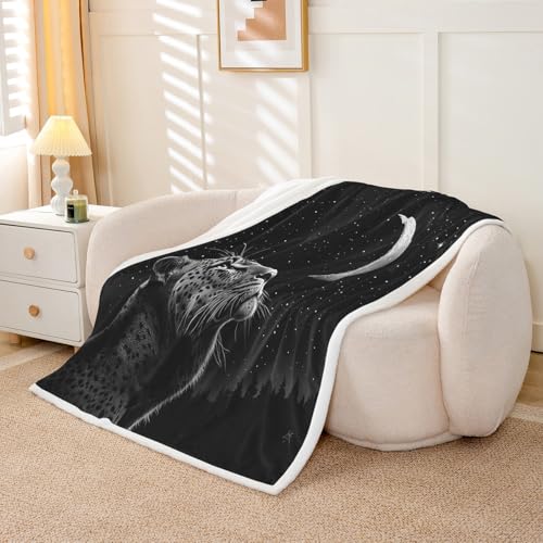 Homemissing Leopard Fleece Throw Blanket Single 50x60Inch Moon Universe Cloud Galaxy Sherpa Blanket for Bed Sofa Couch Star Print Room Decor - Image 3