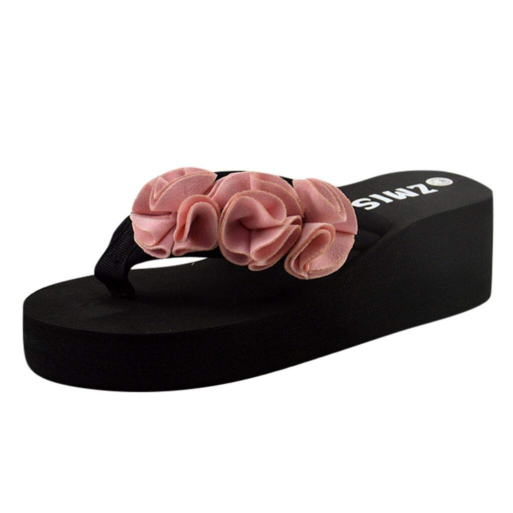AnFeng Womens Wedge Flip Flops Summer Flower Beach Sandals Slippers Comfort Thong Sandals
