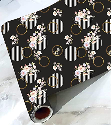 Image of CABANA HOMES Wall Stickers Botanical DIY Small Flower Wallpaper for Living Room (45 x 125 cm, 2 Rolls) (12 sq. ft) Decorative Self Adhesive Decals Home Decor Bedroom Drawing Room, Black