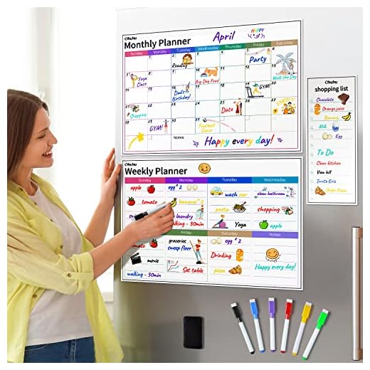 Ohuhu Planificador Mensual, 3 Paquetes, Planificador Semanal Magnetico, Planificador Mensual, y Diario Borrable, con 6 Rotuladores de Color, Borrador