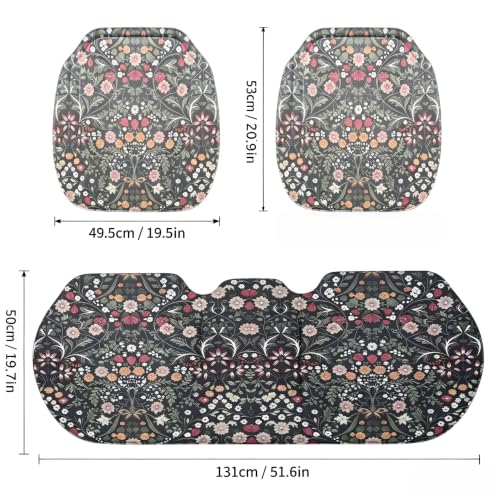 Image of Car Seats Cushions Vintage Green Floral Full Set Car Seats,Soft Seaweed Fiber Surface, Premium Latex Cotton Padding,Non-Slip All-Season Universal Car Seat Protector Pads, Fits All Vehicle Types