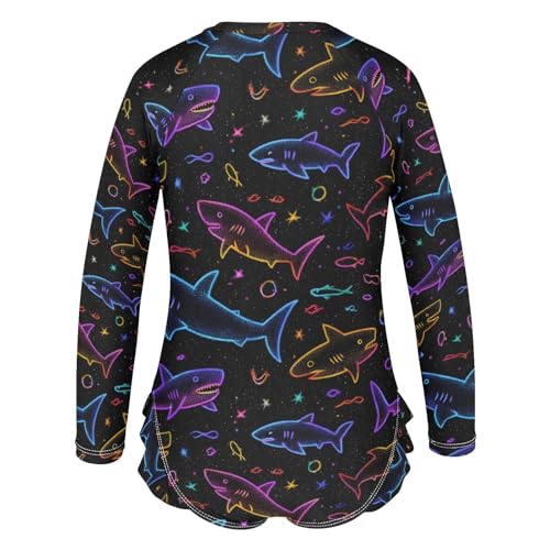 ALAZA Shark Neon Black Girls One Piece Swimsuit Long Sleeve Rash Guard Swimsuits UV 50+ Swimwear Zipper3