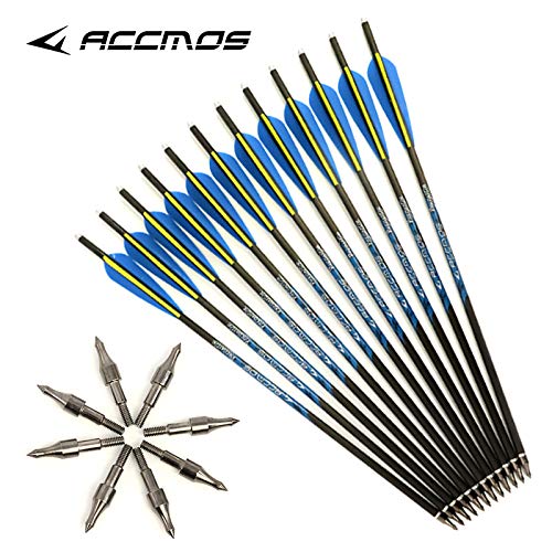 20 Flèches Arbalète Carbone 20 Pouces - Diamètre 7.6mm, Pointe Acier Amovible Pour Chasse Et Tir Cible