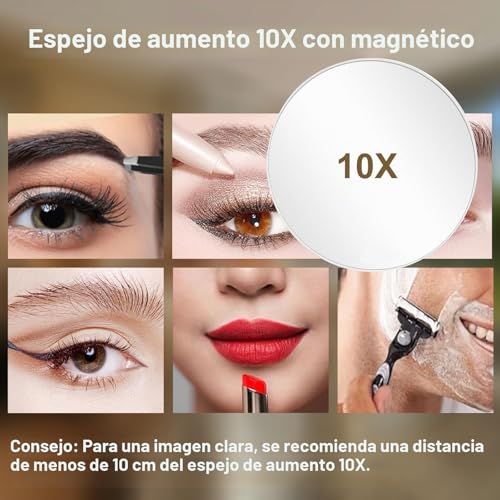 Miniatura 3 de Hycfyjr Espejo De Maquillaje Con Iluminación, Regulable Con Luz, Rotación De 360 , Espejo De Mesa Con 10 Aumentos, 3 Modos De Color, Espejo De Maquillaje Blanco