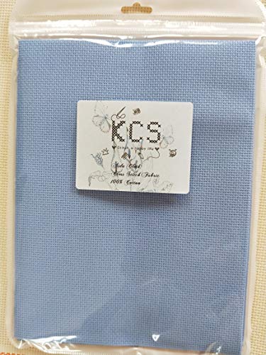 Image of 19 inch x 28 inch 14CT Counted Cotton Aida Cloth Cross Stitch Fabric (Light Blue)