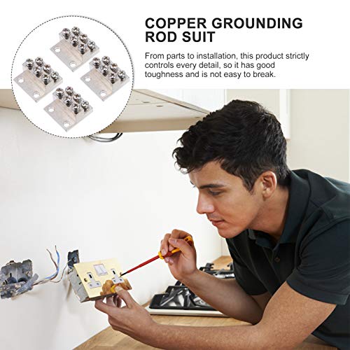 UKCOCO 4Pcs Barra de Aterramento de Terminal de Cobre ElÃ©trico de 6 Furos para Gabinete de Distribu