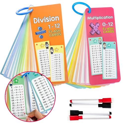 Lachilly 1-12 Multiplication & Division Table Cards Set– Educational Math Flashcards for Kids Self Check Classroom Home Learning Aids Elementary School Montessori Teacher Teaching Aids