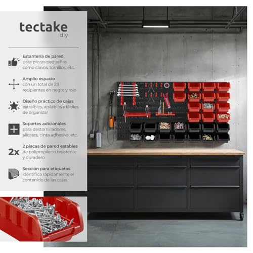 Miniatura 2 de Tectake Organizador De Herramientas Con Panel Herramientas Pared Y Organizador De Tornillos Para Taller Bricolaje, Estantería Metálica Con Cajas Para Tornillos - 1 Estantería