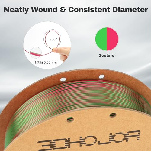 Image of 3DHoJor Silk PLA Filament 1.75mm Red Green Dual Color PLA 3D Printer Filament 2 in 1 Coextrusion 1KG Spool(2.2lbs) 3D Printing Filament Dimensional Accuracy + /- 0.03mm Fits for Most FDM 3D Printers