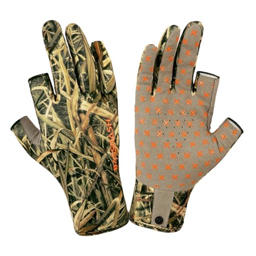 BASSDASH Unisex Fingerless Fleece Liner Camo Hunting Gloves for Cold Weather UPF 50+ Lightweight Fishing Photography HG06