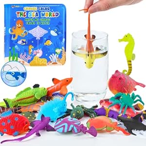 Color Changing Mold Free Bath Toys for Toddlers Kids, Color Change Sea Creatures Ocean Animal Toys & Glow in The Dark Toy with Bath Book(13 Pack), Water Table Toys Rubber Fish Toys for Kids Bathtub