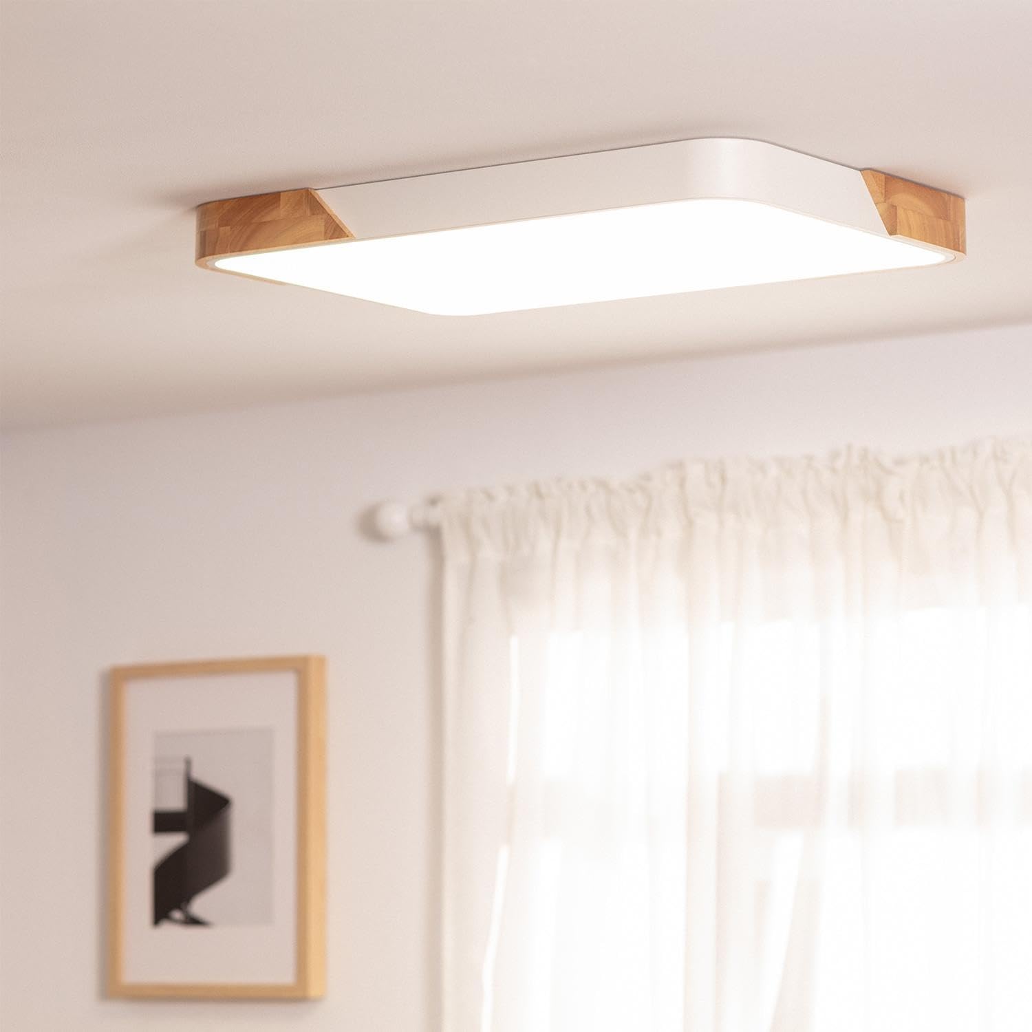 LEDKIA LIGHTING - Plafonnier LED Rectangulaire CCT Sélectionnable | 30W Éclairage Efficace | 2400 lm Instantané | Normes CE & RoHS | Bois et Métal, Blanc, 50x625x425 mm