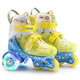 HYKID Toddler Roller Skates, 4 Adjustable Sizes, Fun Illuminating, Safety Three-Point Type, Breathable Upper, Beginners' Roller Skates for Girls Boys Kids(Dino Park, XS-Small,8C-11C)
