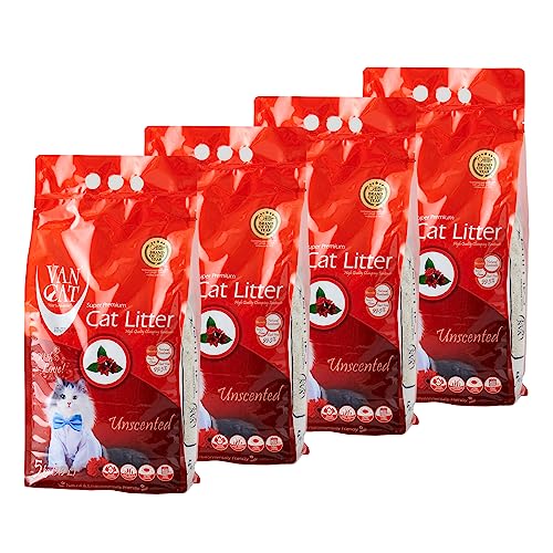 【OFT】 VAN CAT ナチュラル 無香料 5kg(5.9L)×4個セット 白い 猫砂 固まる ビニールのパッケージ トイレ砂 鉱物 ベントナイト 小粒 砂の粒のサイズ:0.6〜2.25mm