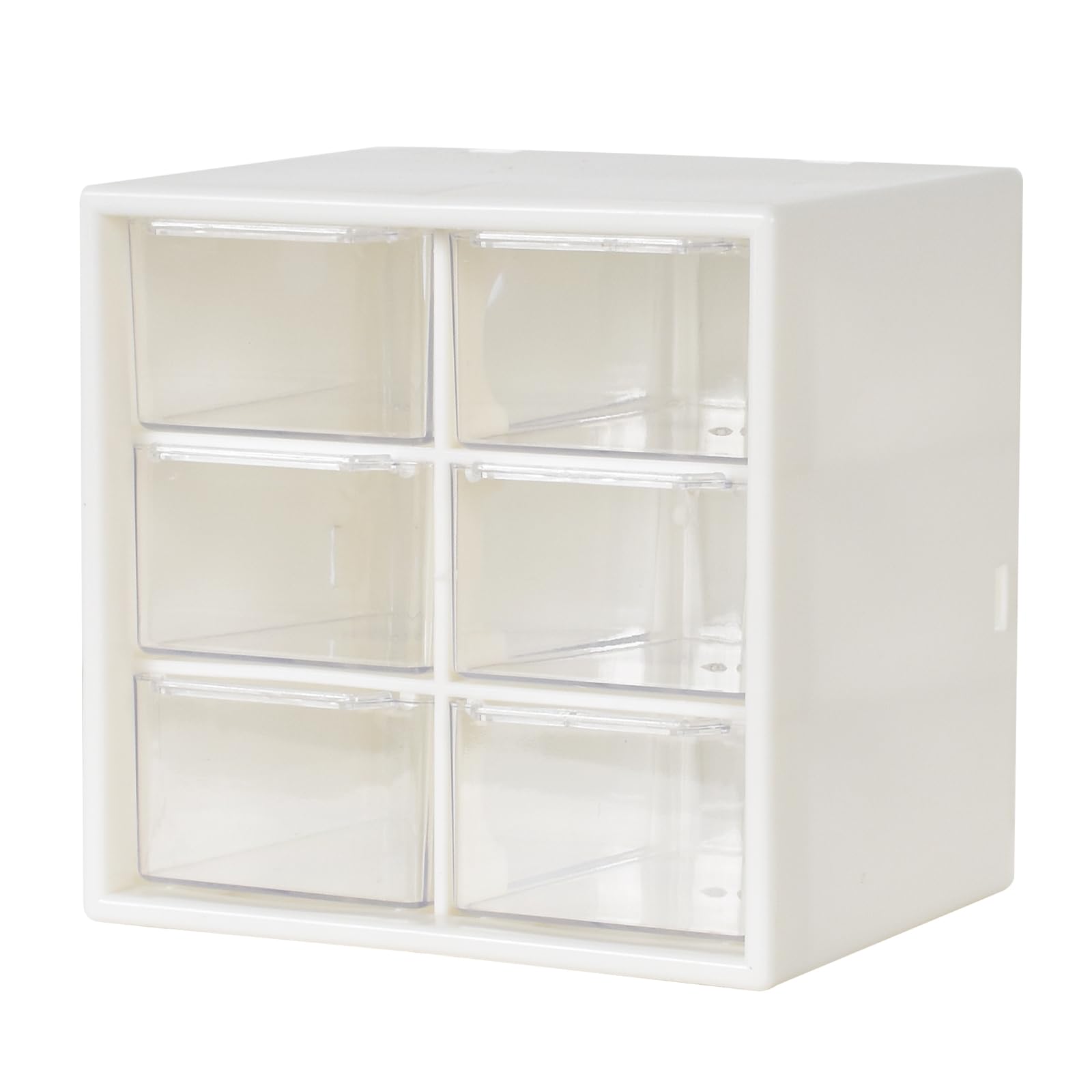 Caja Almacenamiento con 6 Cajones, Mini Cajonera de Escritorio, Caja de Clasificación Organizar de Plástico para Joyería Cosmética Pinzas para el Cabello Piezas Pequeñas, 12 * 12 * 10 CM (Blanco)