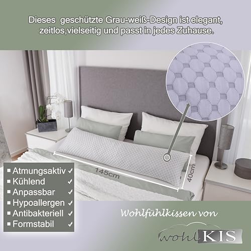 wohlKIS - Seitenschläferkissen mit Bezug 40 x 145 cm - kühlendes Schwangerschaftskissen - Stillkissen mit Memory Foam - Orthopädisches Kissen - Pregnancy Pillow - Body Pillow - Schlafkissen