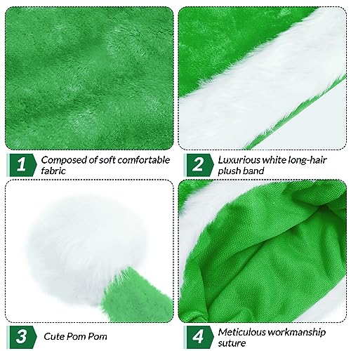 KONVINIT Christmas Hat Santa Hat for Adults,Plus Long Xmas Hat Luxury Santa Claus Hat,Christmas Party Hat for Men and Women,Christmas Accessory for Christmas Party or Costume,green - Image 2