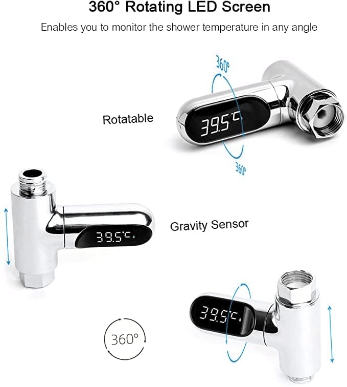 Miniatura 7 de Termómetro digital de baño de agua de ducha, termómetro de ducha, pantalla digital LED de 0  212.0 F para baño de bebé, pantalla giratoria para el
