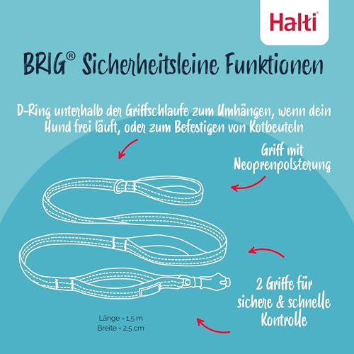 Halti BRIG Sicherheitsleine - Farbcodierte Hundeleine mit Ultrastarker Karabiner, Reflektierend, Gepolsterter Griff & D-Ring. Designt für Große Hunde (Schwarz, 1,5m Lang)