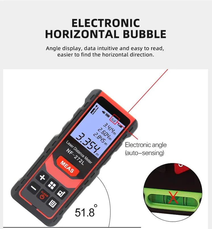 Laser Distance Meter NF-272L 60/80/100M Infrared Rangefinders Indoor Area Measuring Tool Handheld Laser Distance Meter