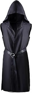 Renaissance Costume Holloween Cloak with Belt Set Halloween Costume for Men Sleeveless Hooded Cape Pirate Cosplay