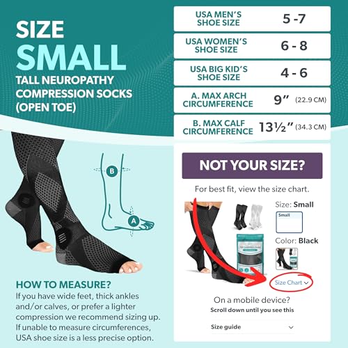 Image of BraceAbility Compression Socks for Circulation - (2 Pairs) 20-30 mmHg Knee High Neuropathy Open Toe Stockings Best for Varicose Veins, POTS, Restless Leg, Toeless Support for Men or Women (S - Black)
