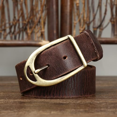 Mens Womens Distressed Belts for Jeans Dresses 1.5" Width Full Grain Leather Vintage Gold Engraved Hollow Buckle3
