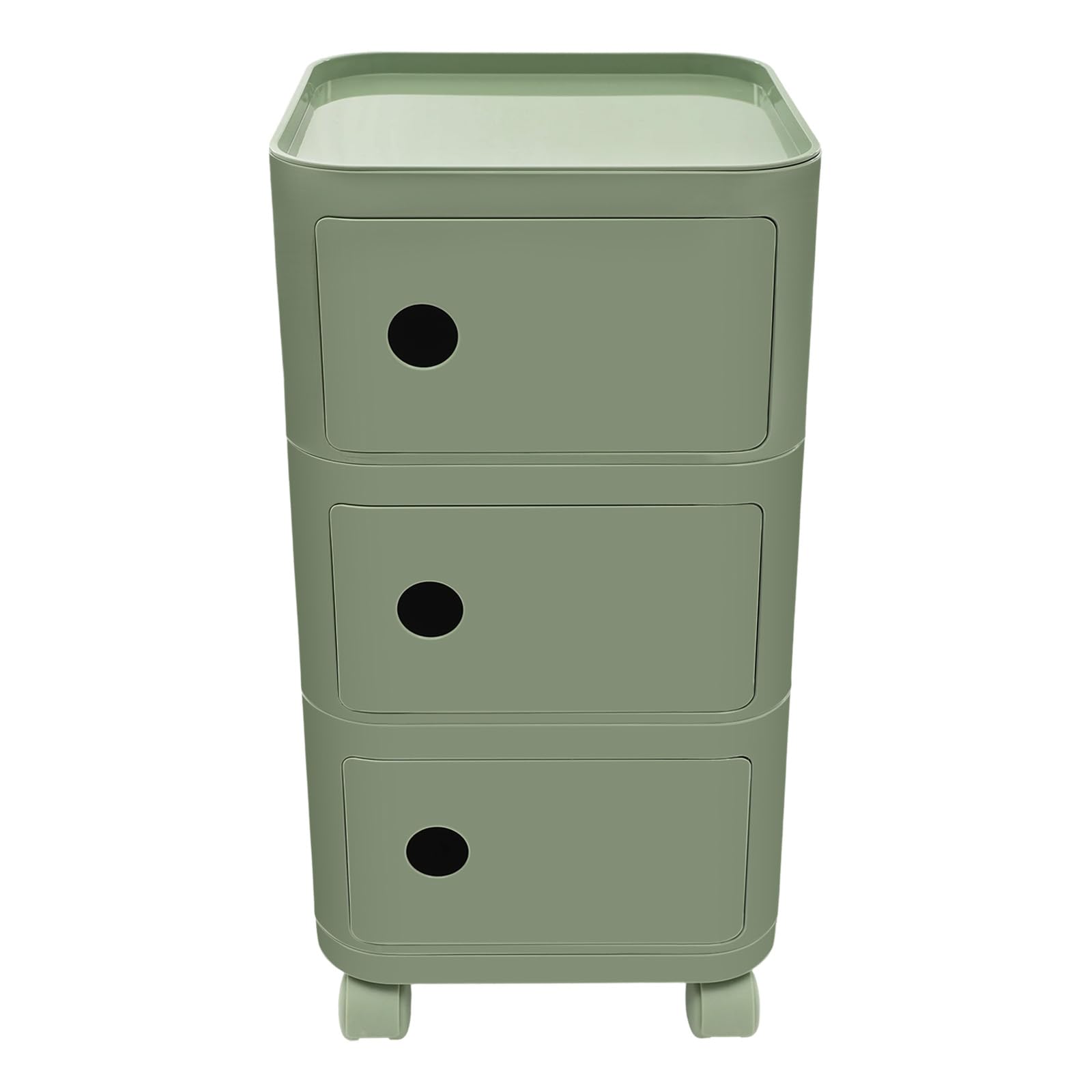 Table de chevet verte à trois niveaux, tiroir avec roulettes, chariot de bureau mobile, 32 × 32 × 63,3 cm, convient pour chambre à coucher, salon et bureau