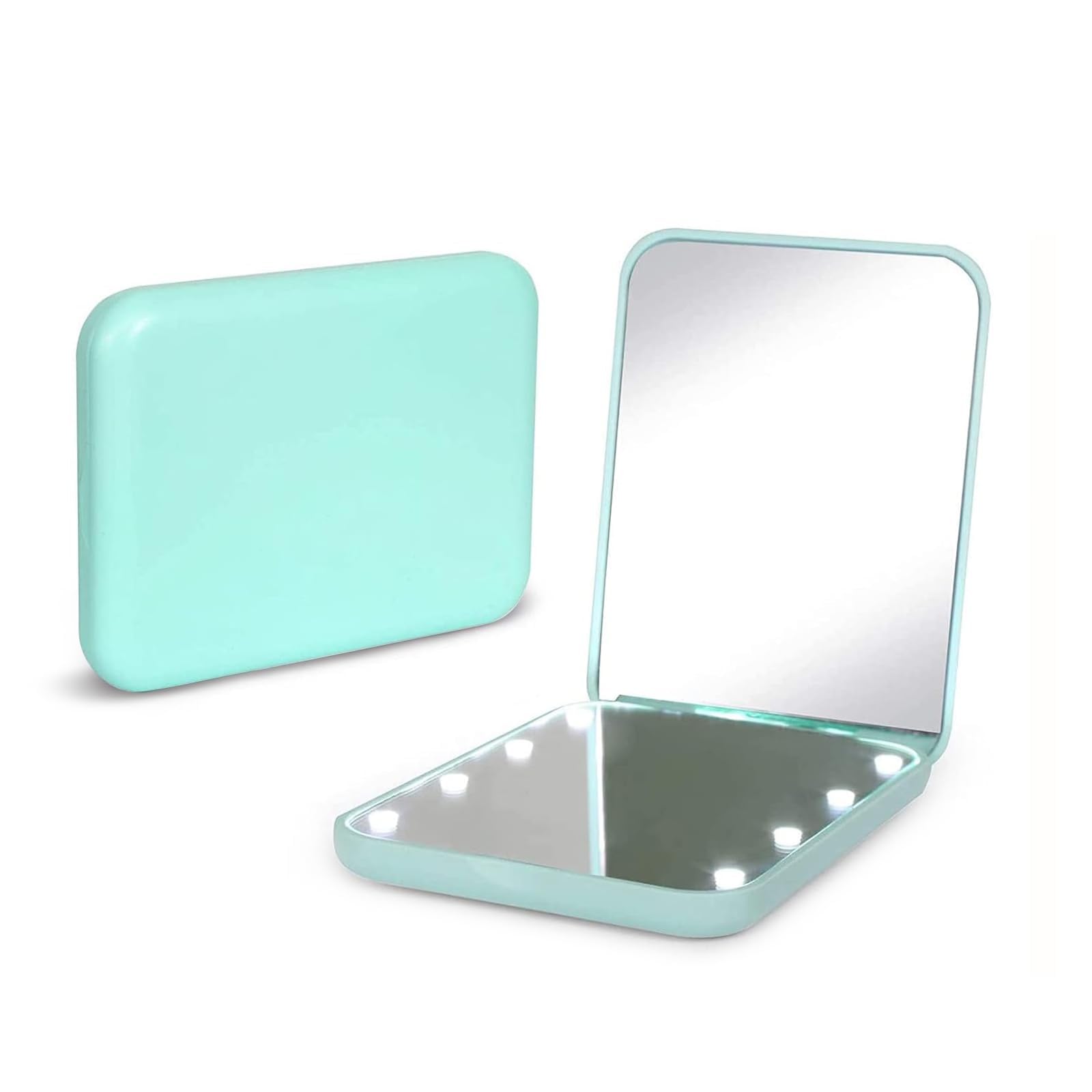 Kintion Pocket Mirror, 1X/3X Magnification LED Compact Travel Makeup Mirror with Light for Purse, 2-Sided, Portable, Folding, Handheld, Small Lighted Mirror for Gift, Cyan
