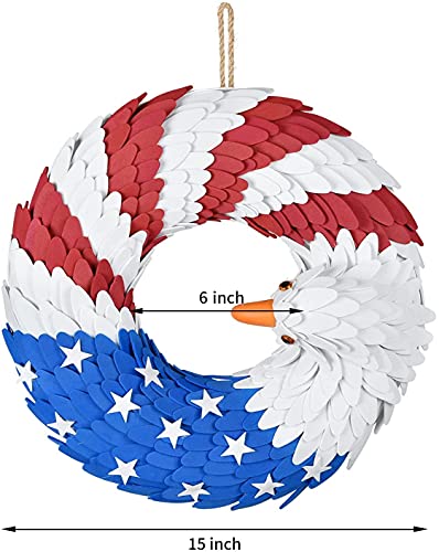 American Eagle Wreath, Americana Patriotic Wreath Usa July 4Th Wreath, Glory Patriotic American Flag Wreath For Front Door Window Wall Decoration (A, 15" ) #TOP4