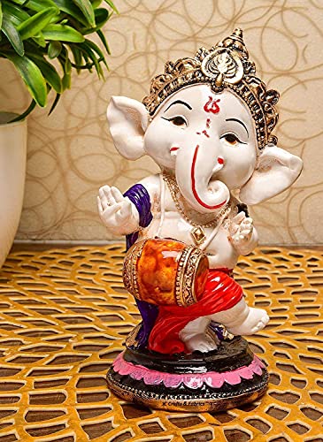 Image of MOSTOS - Handcrafted Lord Ganesha Idol Decorative Showpiece for Home, Office, Car Dashboard & Temple | Resin Ganpati Murti | Hindu God Ganesh Statue (Ashirwad Mudra + Raised Palm + Dholak)