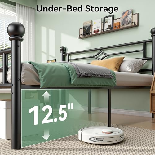BedsPick Queen Bed Frame with Headboard and Footboard, Metal Platform Bed Frame with Round Corner Ball, 1200 LBS Heavy Duty Steel Slats Support, No Box Spring Needed/Noise-Free/Easy Assembly, Black by BedsPick - Used condition - Image 4