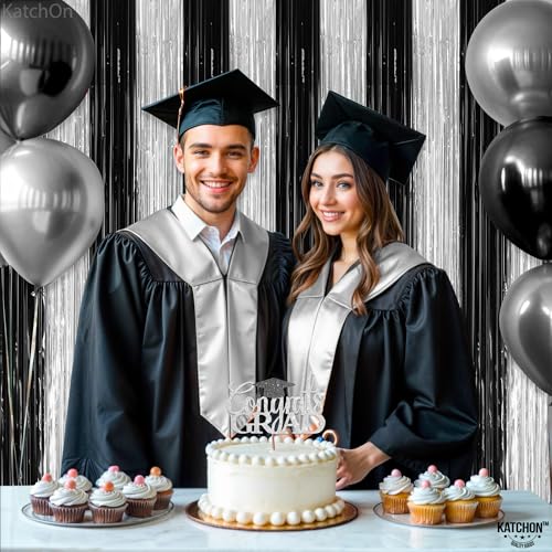 Image of KatchOn, XtraLarge Black and Silver Fringe Curtain - 3.2x8 Feet, Pack of 2 | Black and White Birthday Decorations | Silver and Black Streamers for Graduation Decorations 2026 | Disco Party Decoration