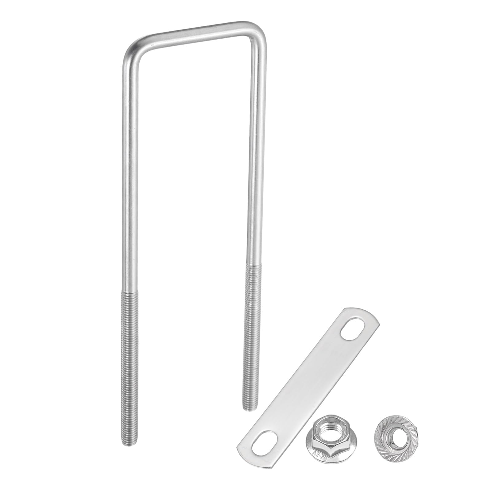 sourcing map M10 6-5/16 Inch Inner Wide Square U Bolts, 8-1/4 Inch Length 304 Stainless Steel U-Bolts with Flange Hexagon Nuts, Frame Plates for Trailer, Automotive, (160mm W x 210mm L)