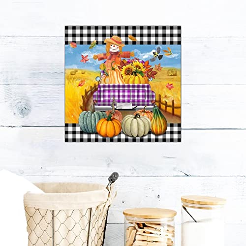 Plaque murale rétro en bois épouvantail et citrouille décorative d'automne