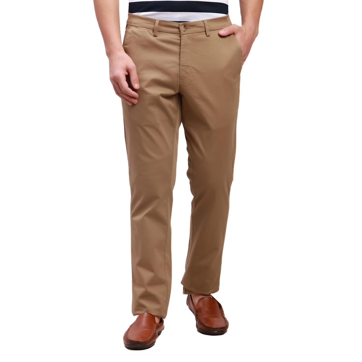 colorplus Men's Solid Piece Dyed Pattern Contemporary Fit Cotton Blend Flat Front Casual Trouser-picture-12