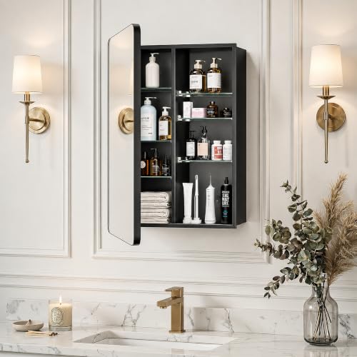 Image of 20x26 Black Medicine Cabinet with Mirror, Recessed & Surface Mount